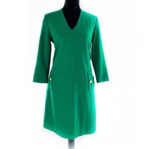 NEW! Eliza J V-Neck Knit A-Line Sheath Dress 3/4 Sleeve Green Size 8, NWT
